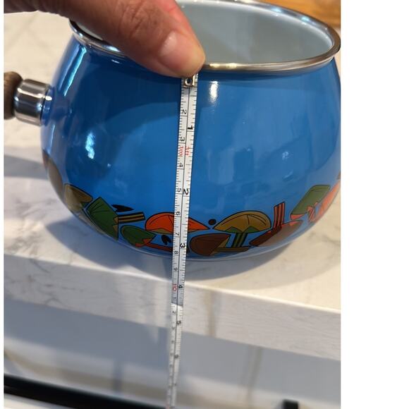 vintage 1970s fondue pot or saucepan with a mushroom design blue - Picture 8 of 9